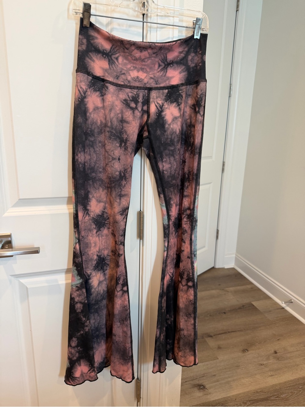 teeki Pink & Black Tie-Dye Flare Yoga Pants